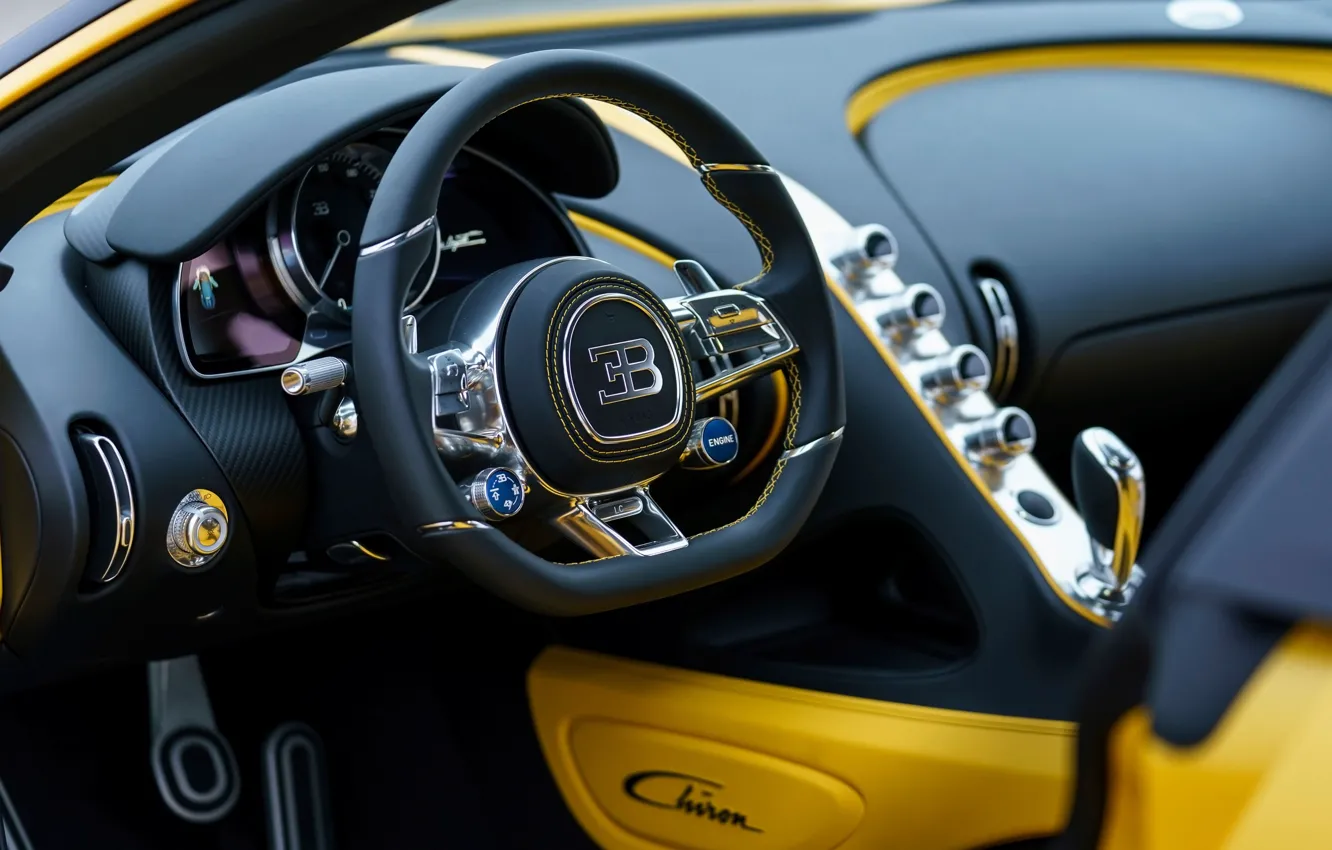 Фото обои Bugatti, салон, 2018, Chiron, Yellow and Black