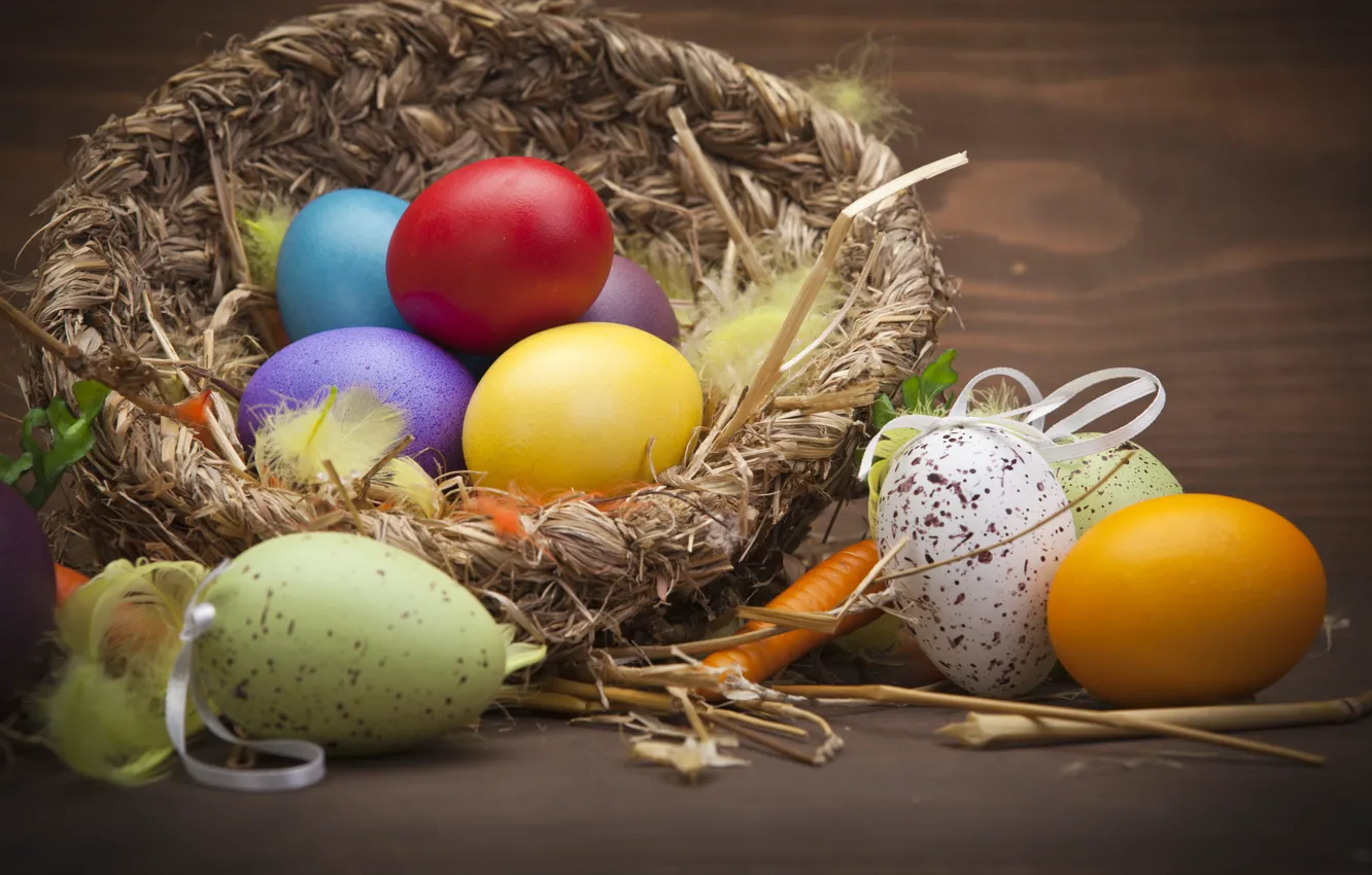 Фото обои праздник, яйца, пасха, гнездо