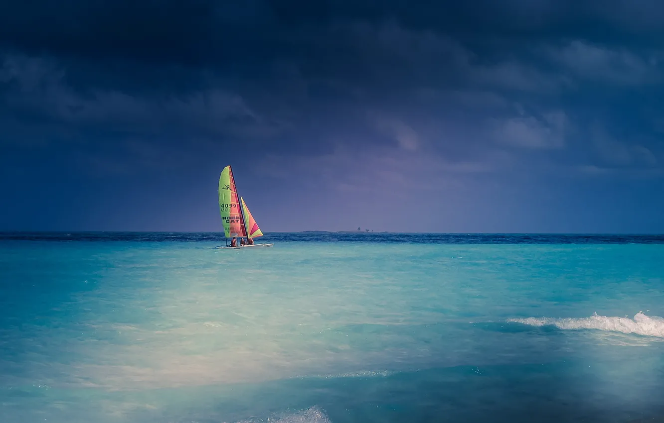 Фото обои лодка, парус, катамаран, Карибское море
