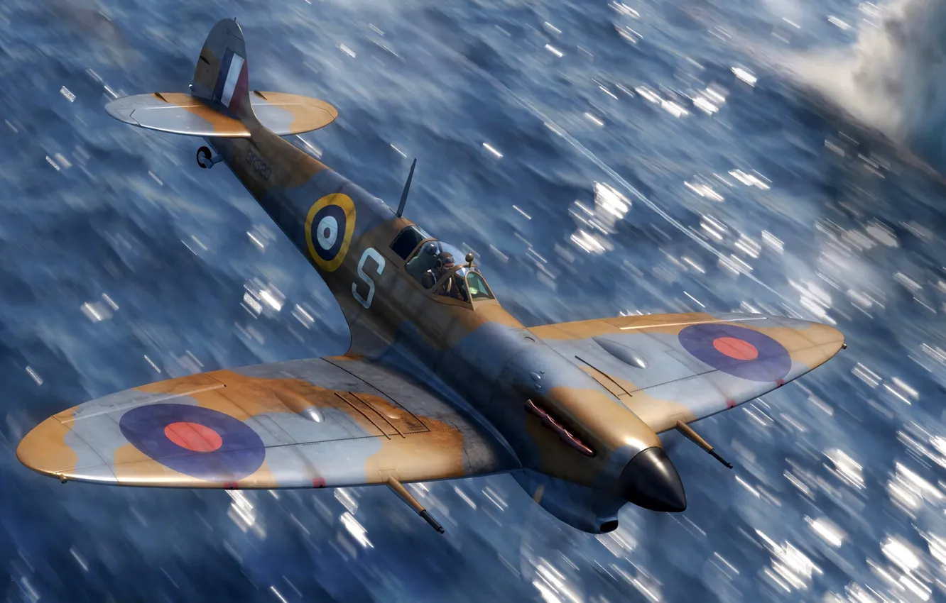 Фото обои Digital Art, Supermarine Spitfire, Боевой самолет, Spitfire Mk.V, Spitfire Mk.Vb/trop