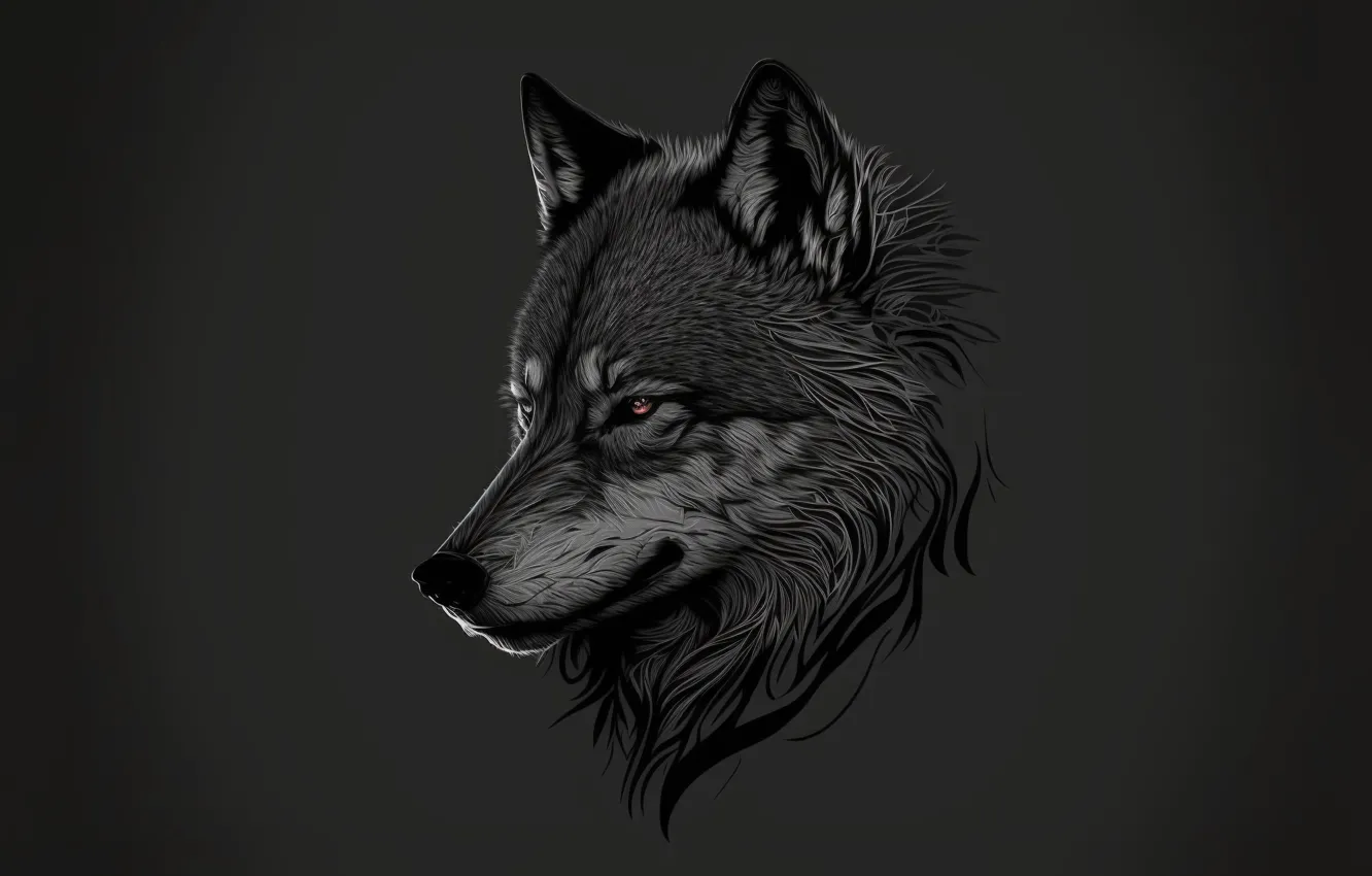 Фото обои темный фон, волк, минимализм