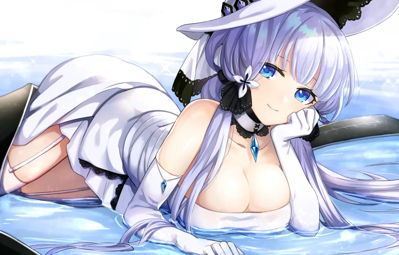 Фото обои girl, sexy, cleavage, long hair, boobs, anime, beautiful, pretty