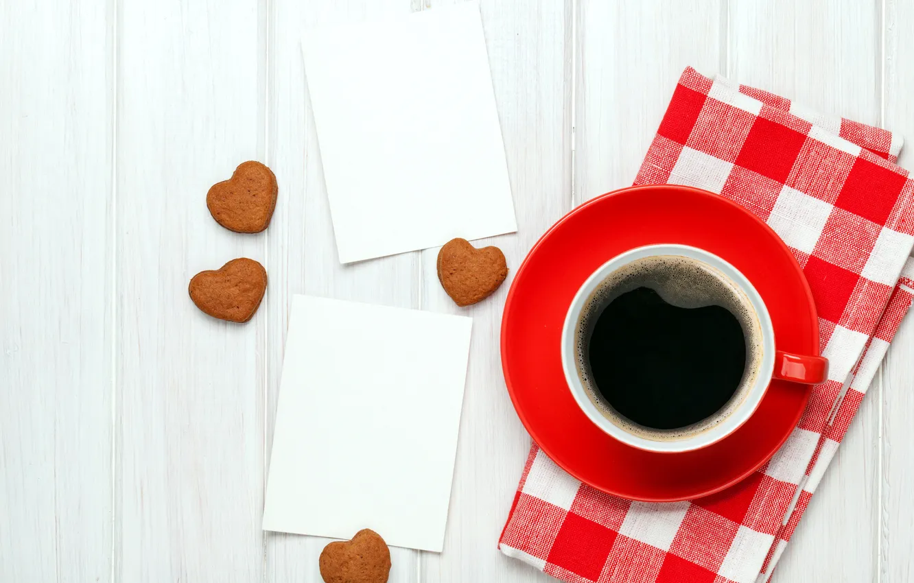 Фото обои любовь, кофе, печенье, чашка, сердечки, love, heart, romantic