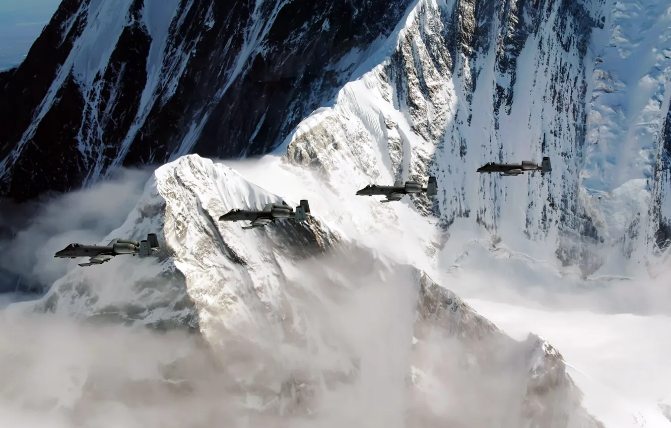 Фото обои горы, скала, самолёт, аляска, Pacific Alaska Range Complex, A-10, тренировочный полёт, Thunderbolt