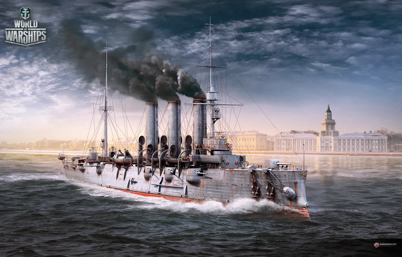 Фото обои корабль, Санкт-Петербург, Аврора, крейсер, worldofwarships