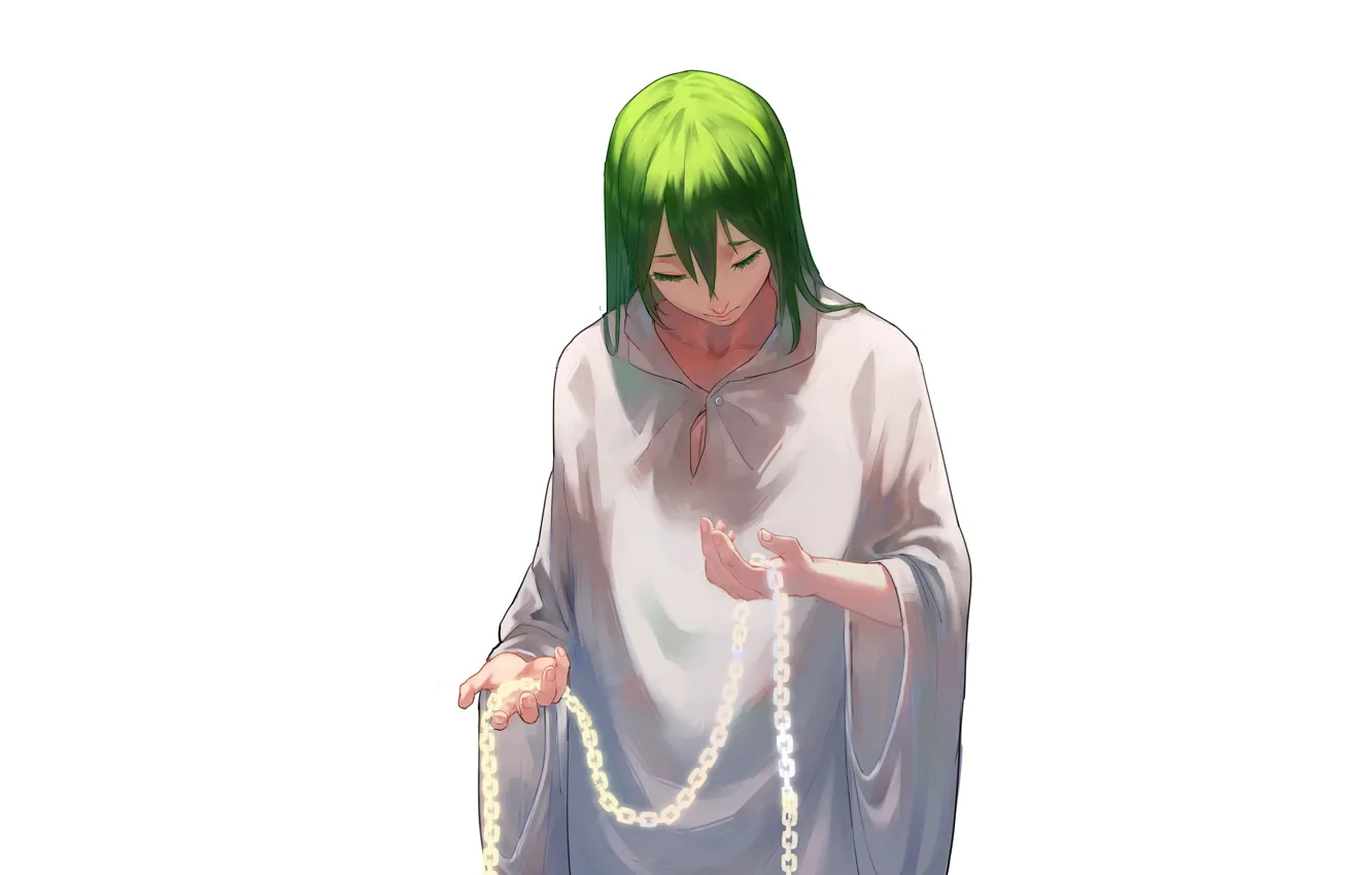 Фото обои аниме, руки, арт, цепь, зелёные волосы, Fate/Grand Order, Enkidu