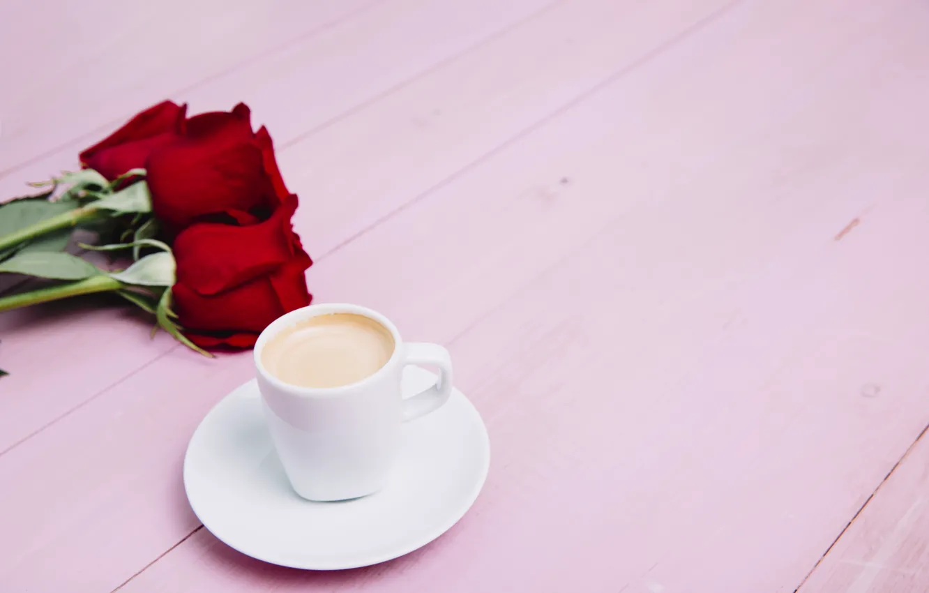 Фото обои цветы, кофе, розы, напиток
