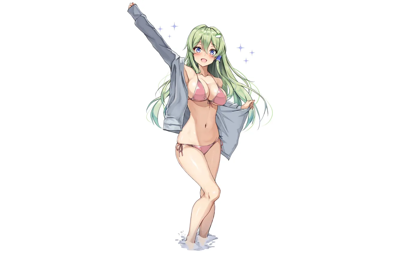 Фото обои kawaii, girl, sexy, wet, boobs, smile, anime, water