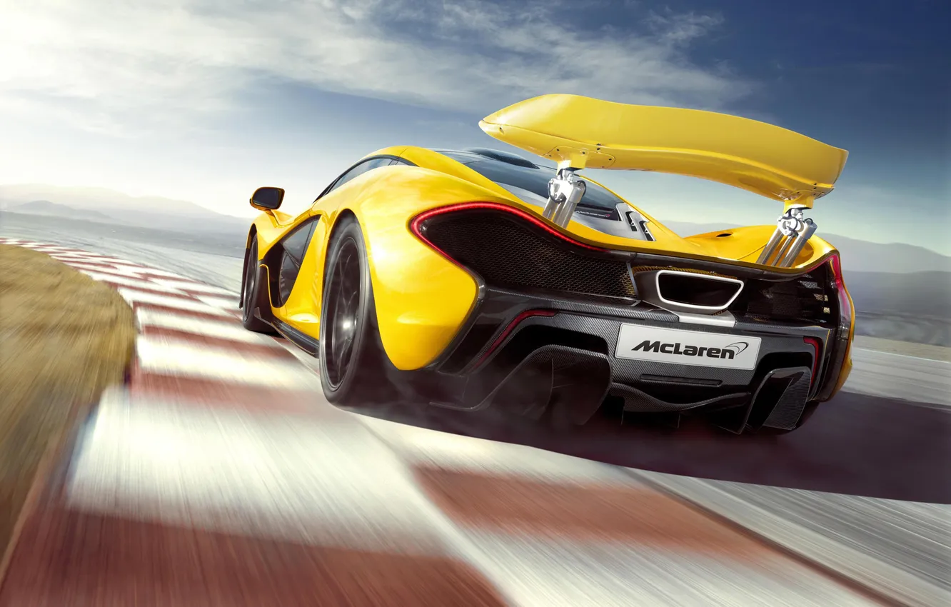 Фото обои Concept, желтый, фон, McLaren, концепт, суперкар, спойлер, вид сзади