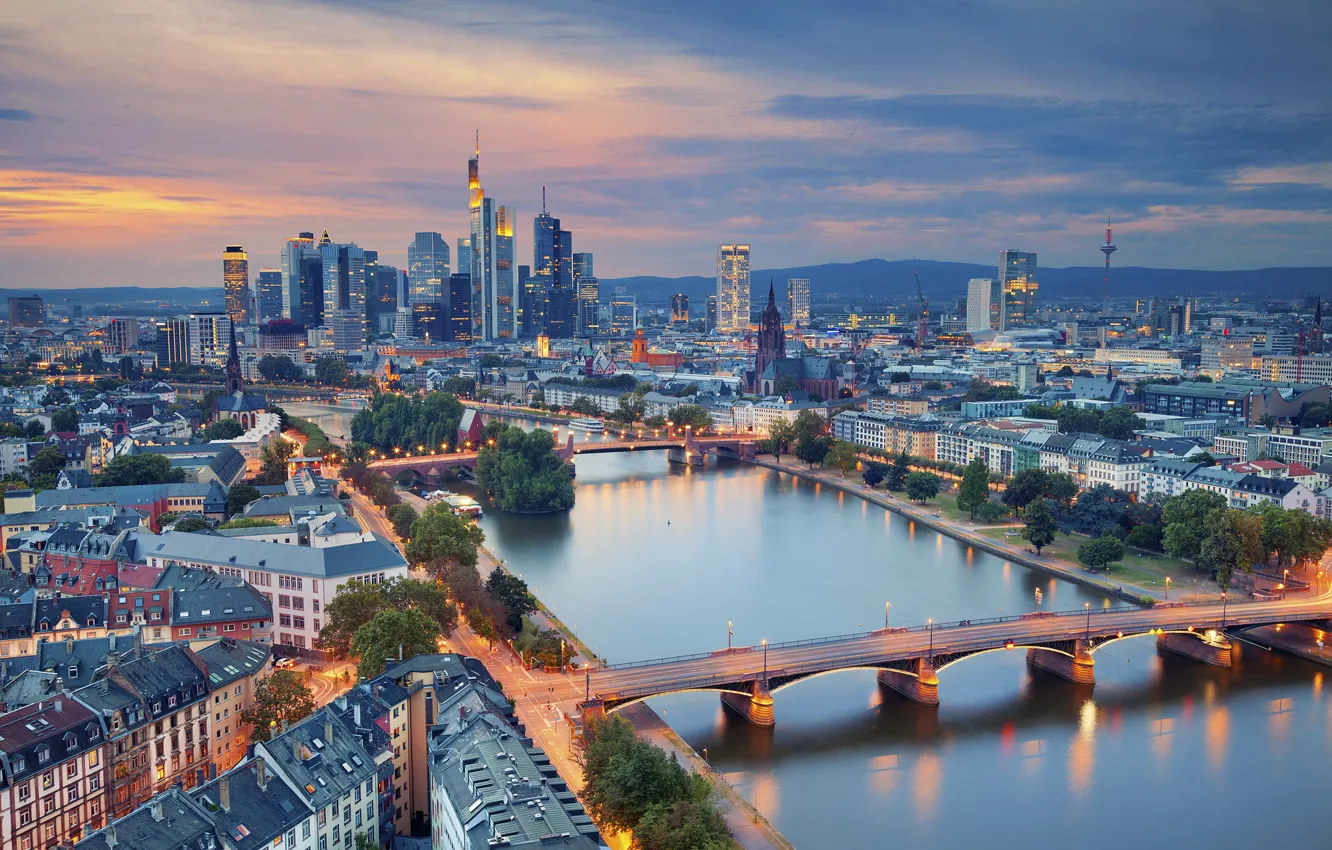 Фото обои река, здания, Германия, панорама, мосты, Germany, Франкфурт-на-Майне, Frankfurt am Main
