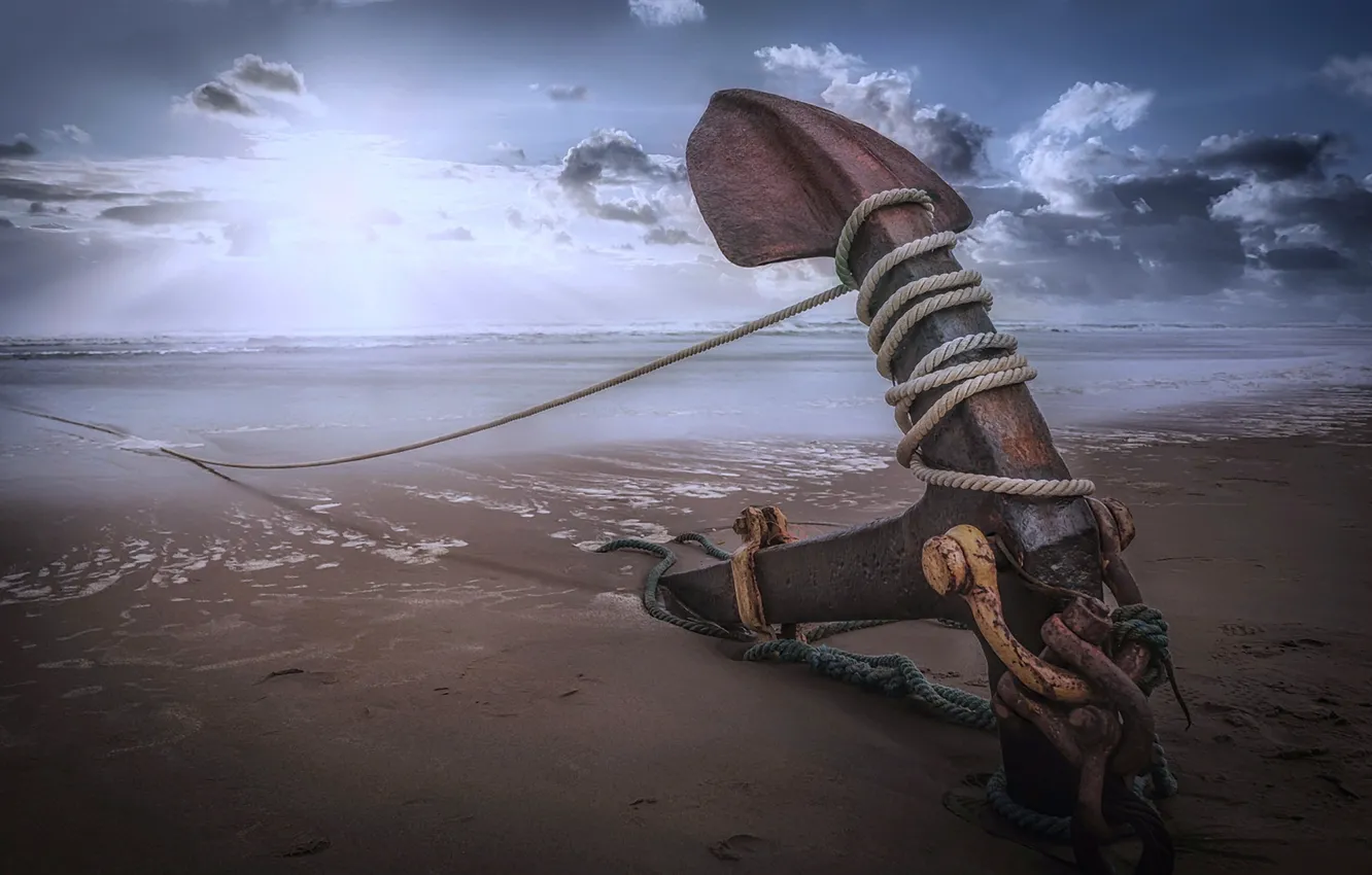 Фото обои beach, sea, rope, anchor, sailor anchor