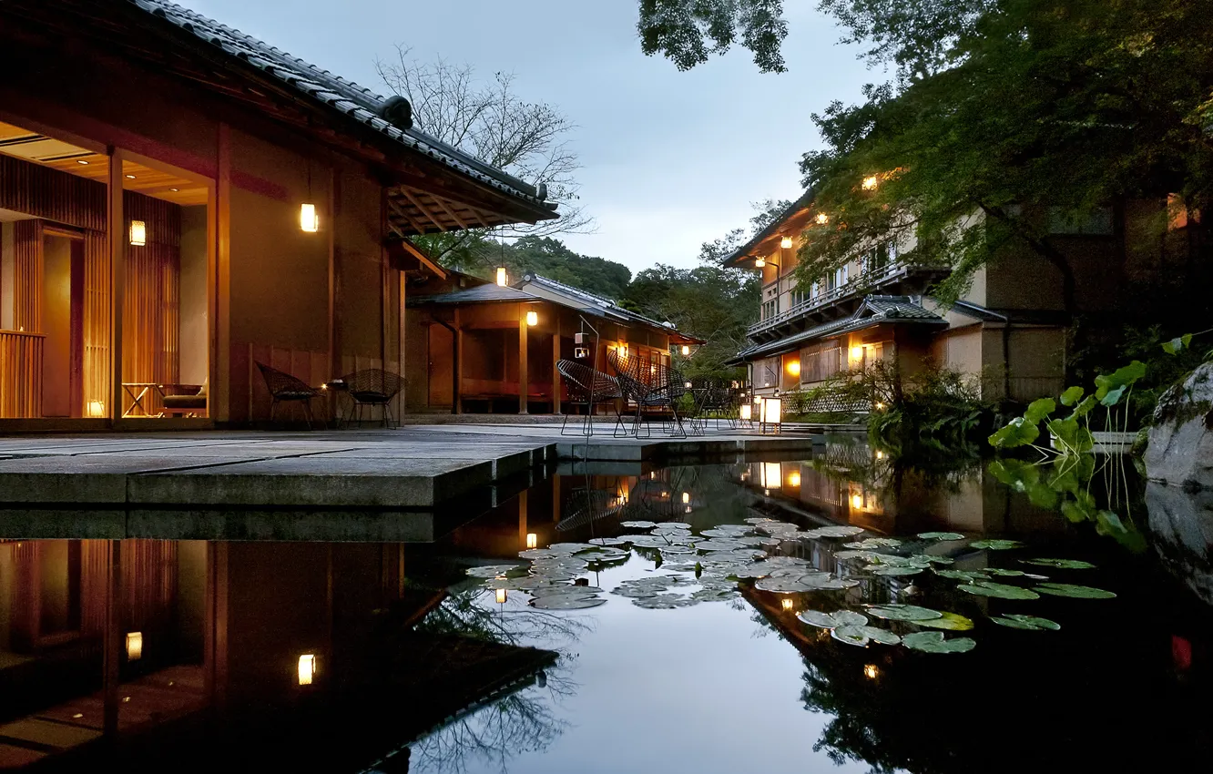 Фото обои город, Япония, Kyoto, Water Garden, Hoshinoya