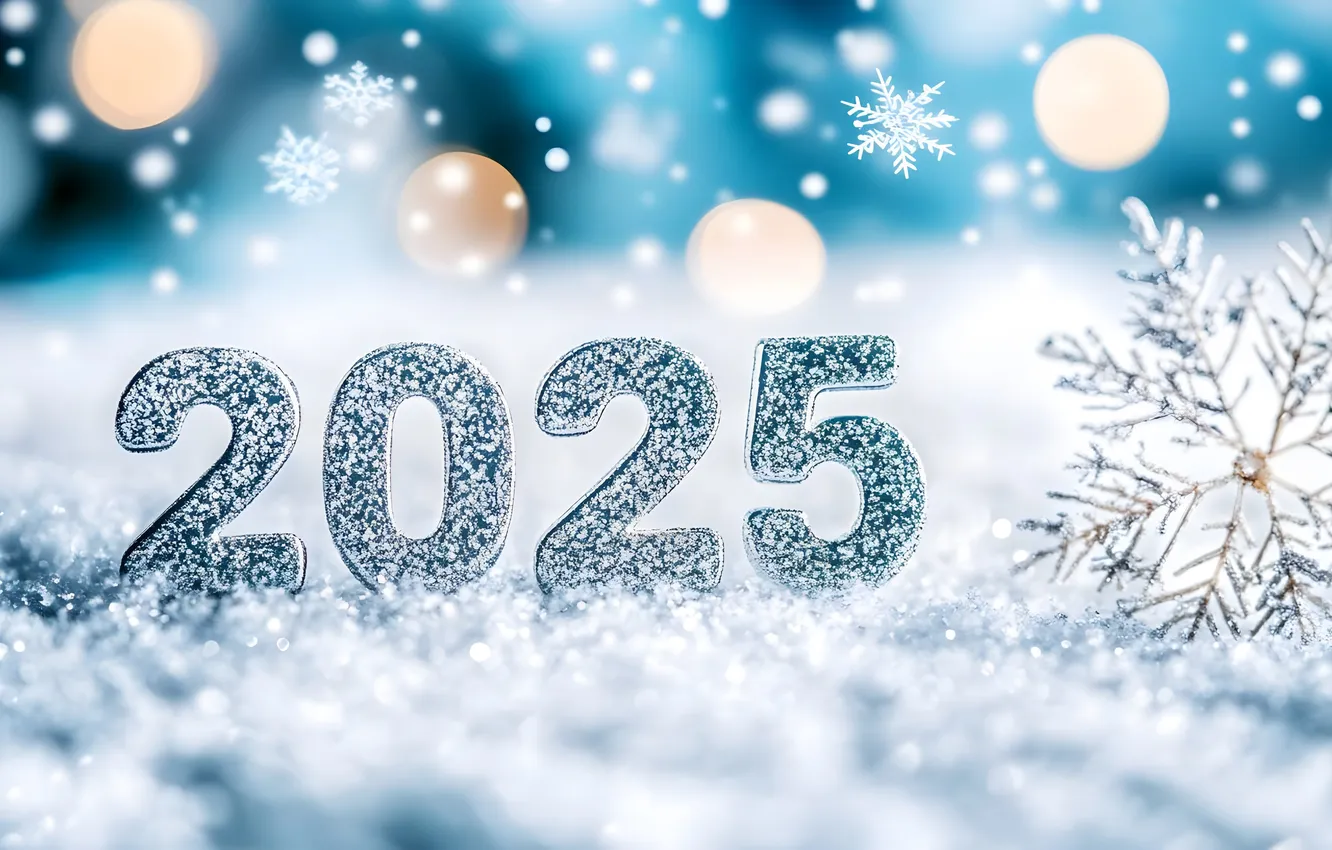 Фото обои снежинки, Новый год, 2025