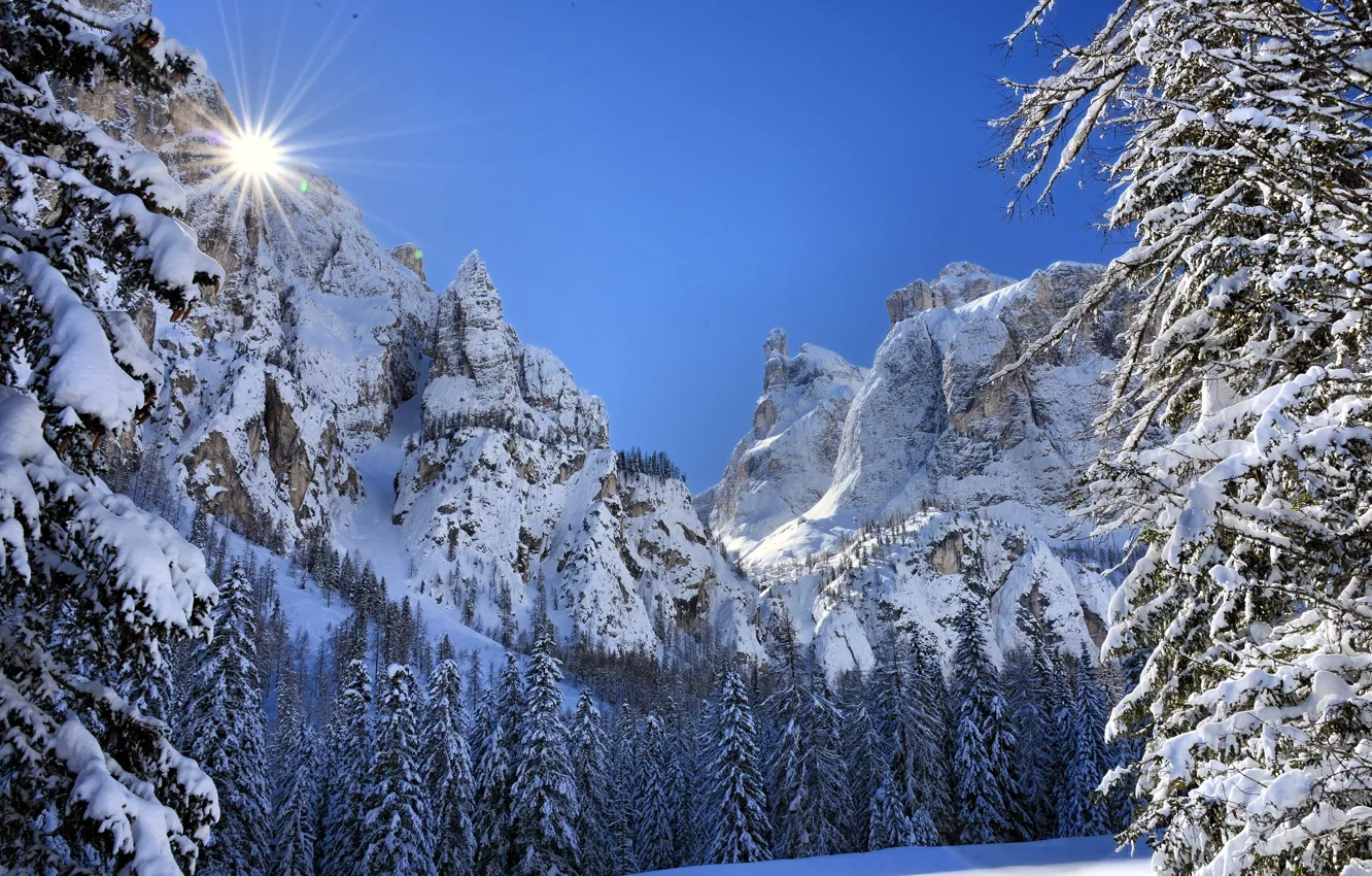 Фото обои зима, пейзаж, горы