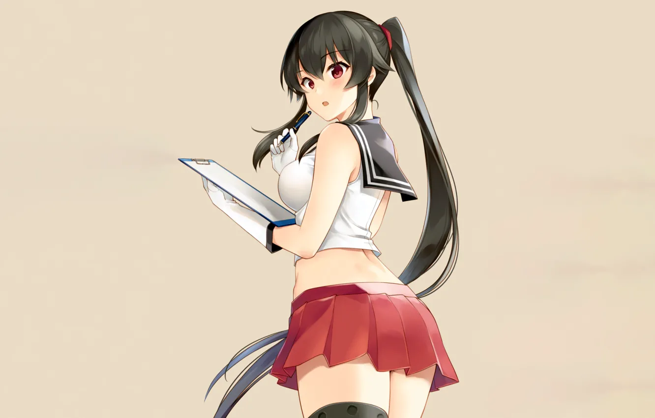 Фото обои girl, sexy, long hair, boobs, anime, beautiful, red eyes, pretty