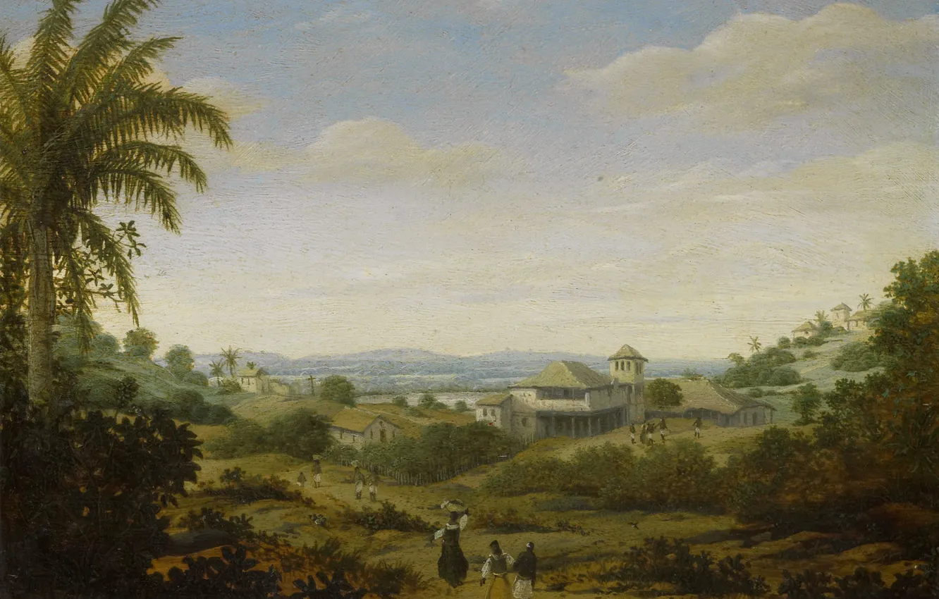 Фото обои масло, картина, Франс Пост, 1680, Frans Post, Пейзаж с Рекой в Бразилии