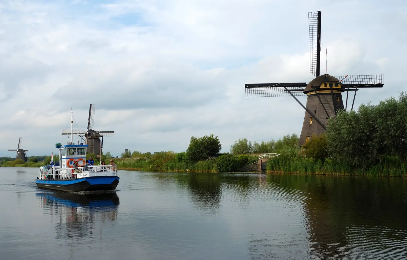 Фото обои holland, kinderdijk, the netherlands, ...mills