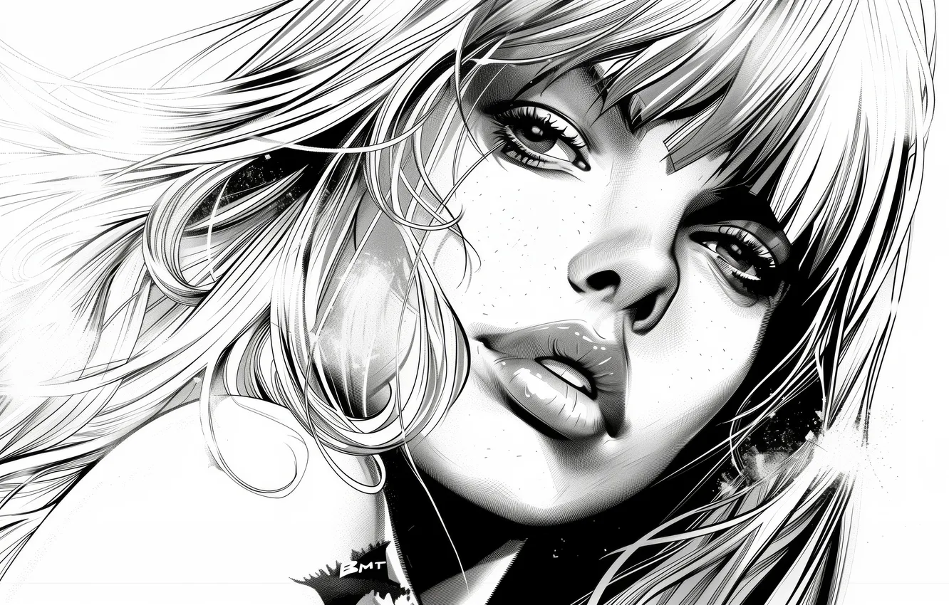 Фото обои monochrome, women, blonde, illustration, AI art