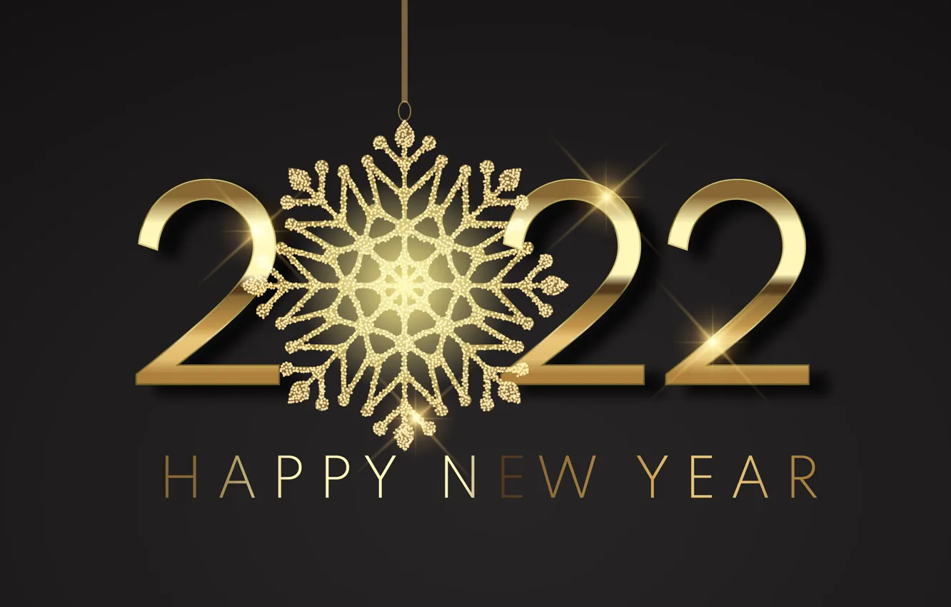 Фото обои золото, цифры, Новый год, golden, черный фон, new year, happy, снежинка