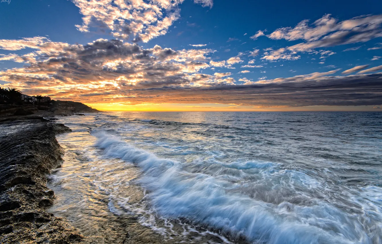 Фото обои закат, побережье, Испания, Spain, Valencia, Средиземное море, Alicante, Аликанте