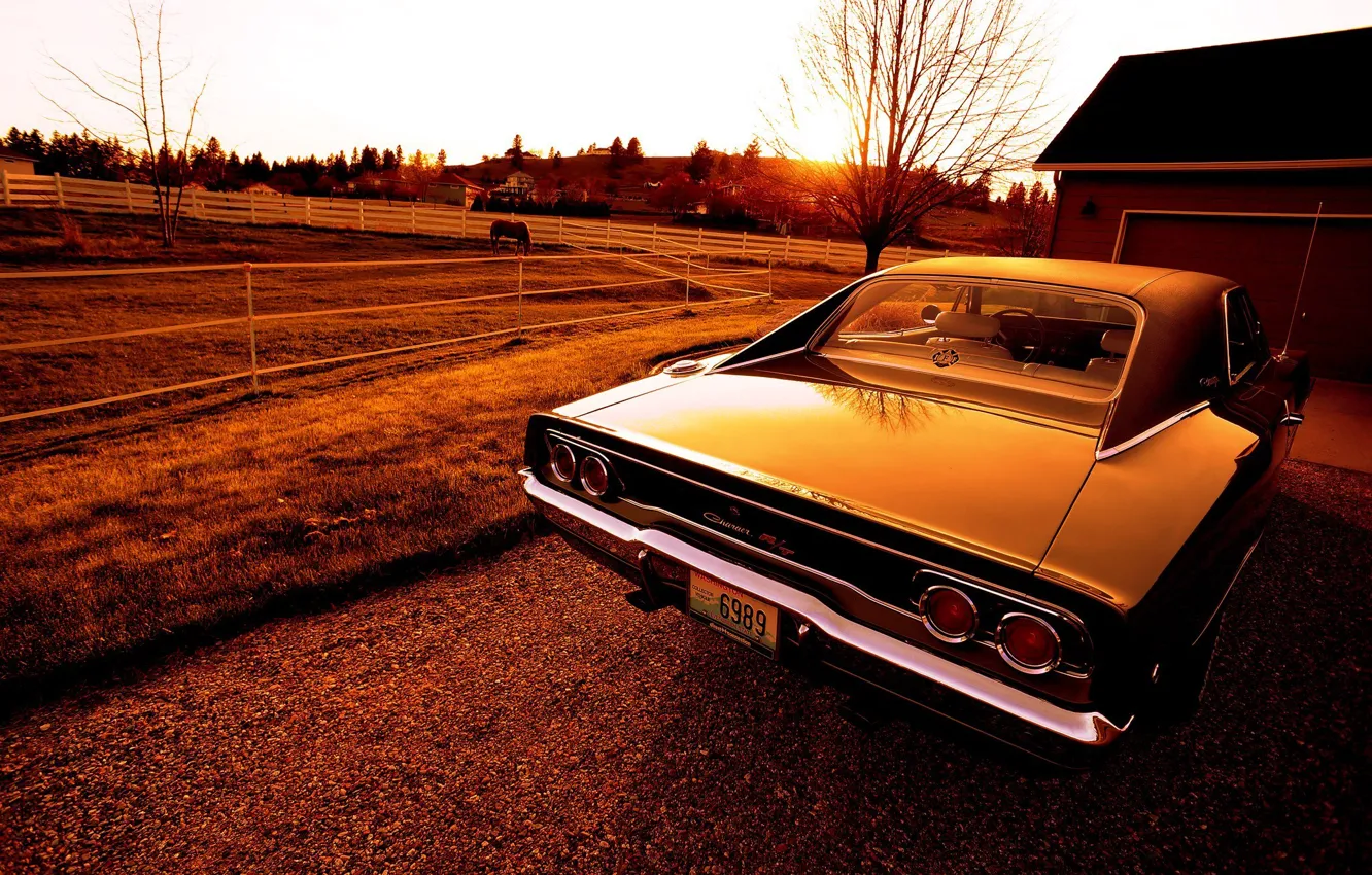 Фото обои закат, Dodge, Charger, 1968, R/T