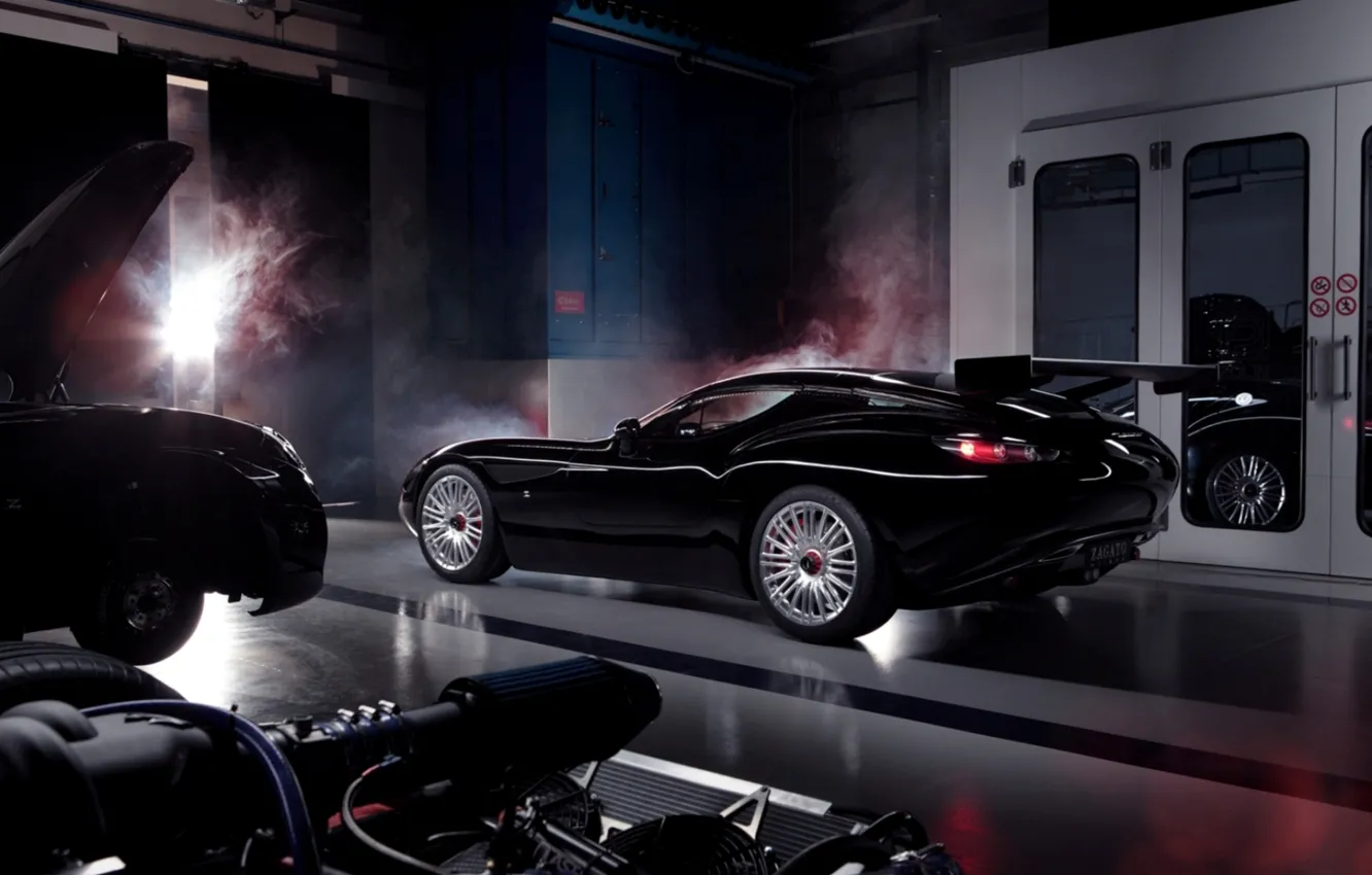 Фото обои машина, черный, Maserati, дым, колесо, спойлер, GranTurismo, мазерати