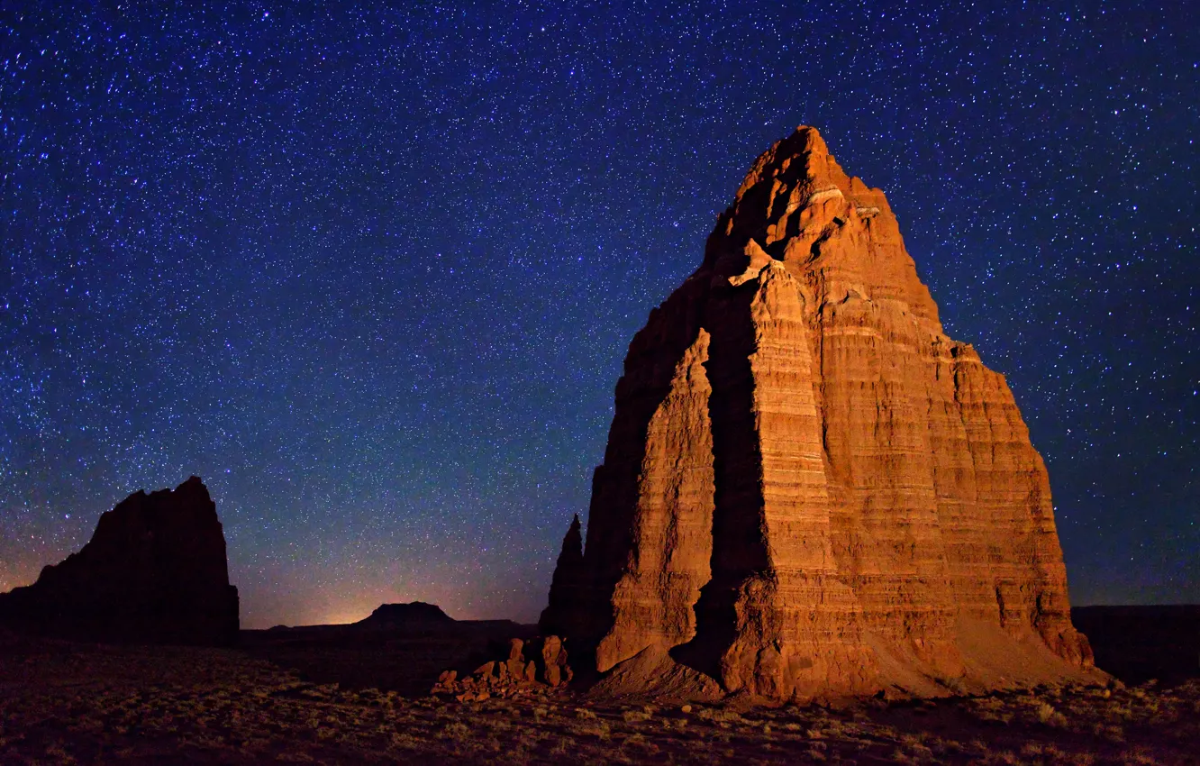 Фото обои природа, скалы, пустыня, звездное небо