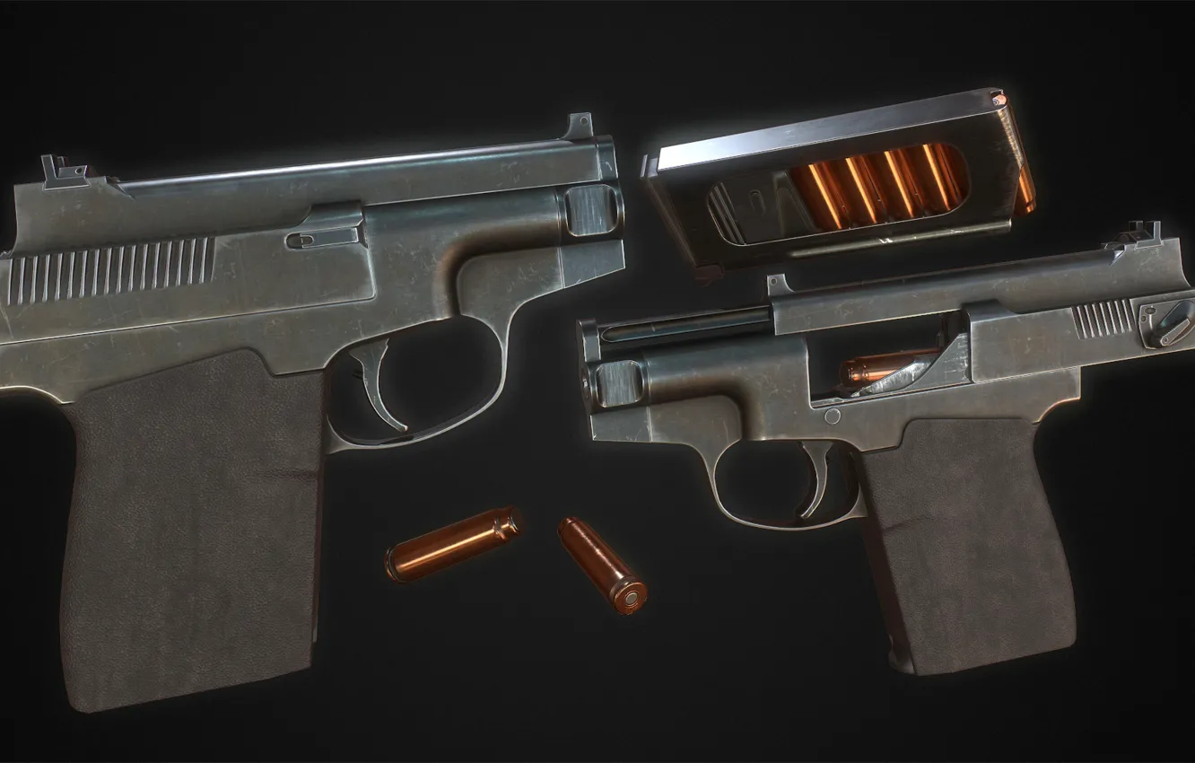 Фото обои Пистолет с отсечкой газов, Бесшумный пистолет, ПСС Вул