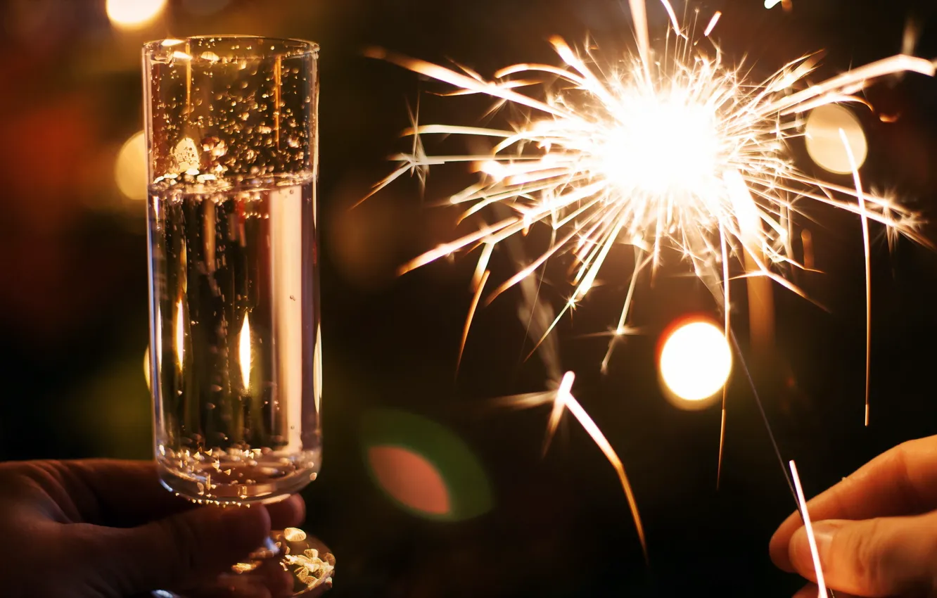 Фото обои огни, вино, новый год