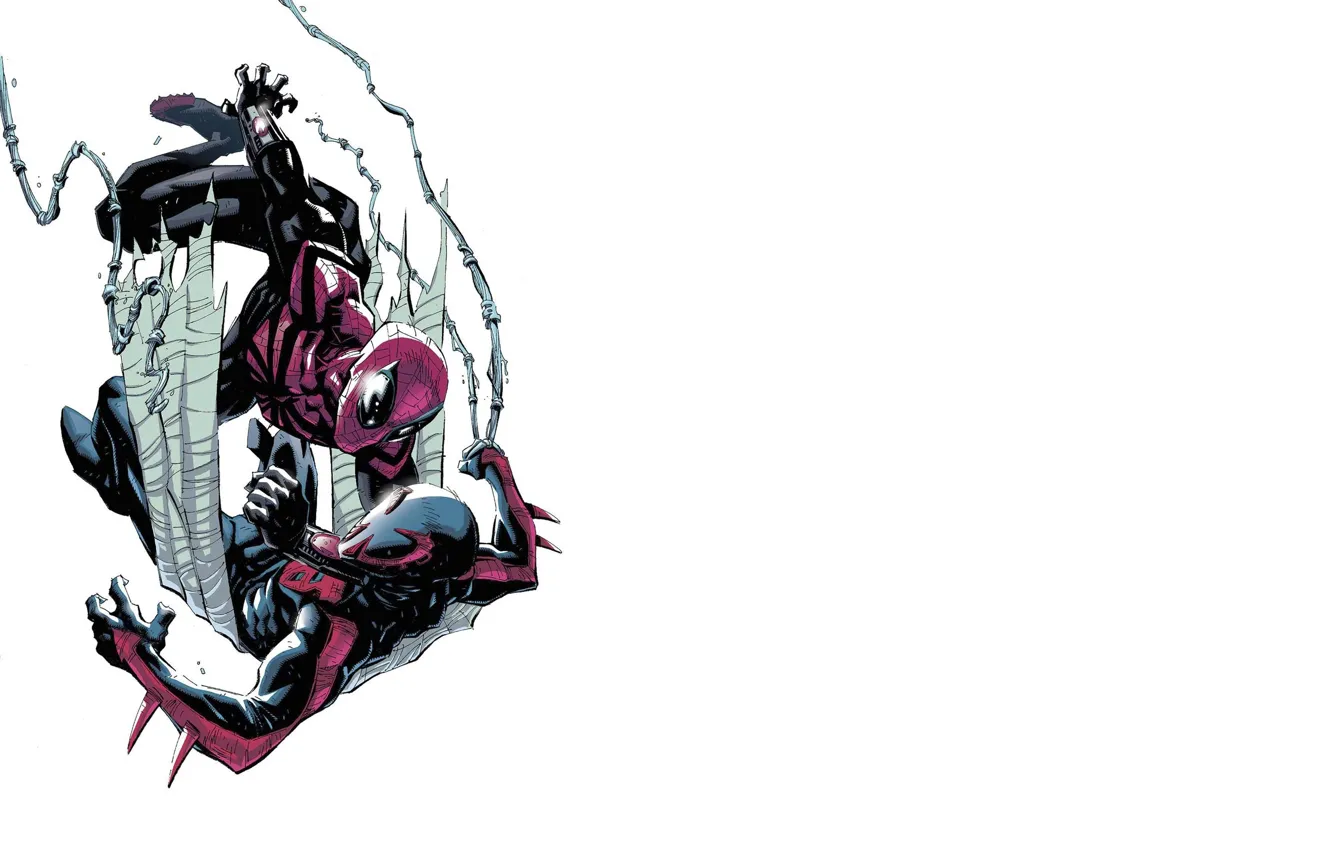 Фото обои Битва, комикс, Marvel Comics, Человек паук, Superior Spider-Man, 2099, Совершенный Человек-Паук, человек паук 2099