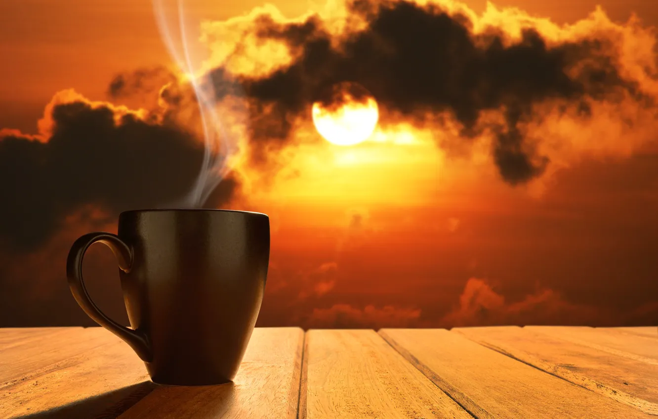 Фото обои рассвет, кофе, утро, чашка, hot, coffee cup, good morning