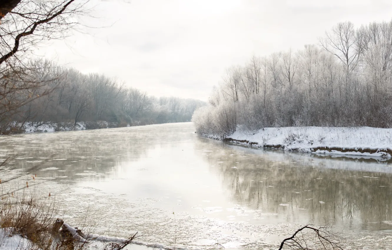 Фото обои зима, снег, Река, дымка, РУБЦОВСК, фотограф Александр Мясников