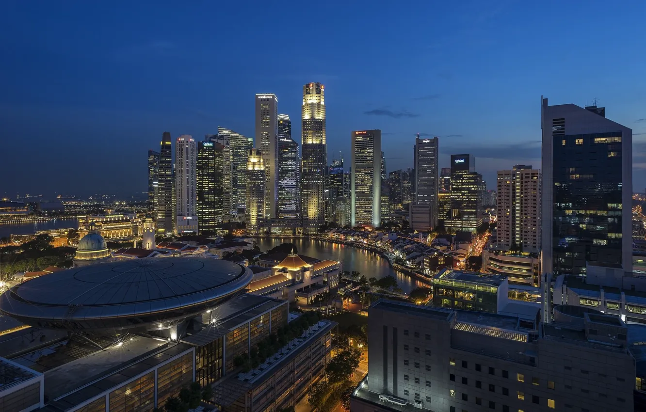 Фото обои небо, ночь, город, Сингапур, строения, Singapore city