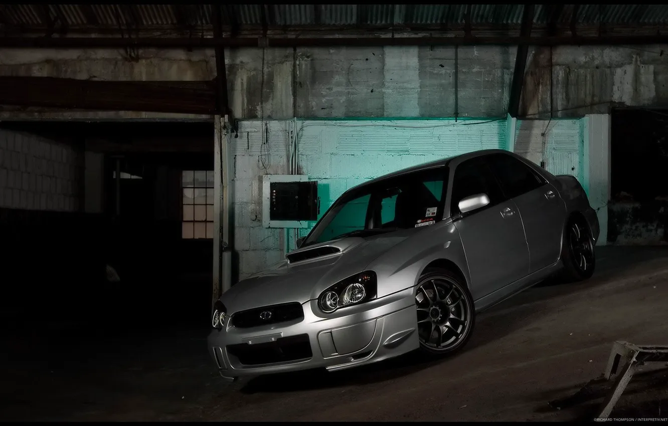 Фото обои гараж, наклон, Subaru Impreza WRX