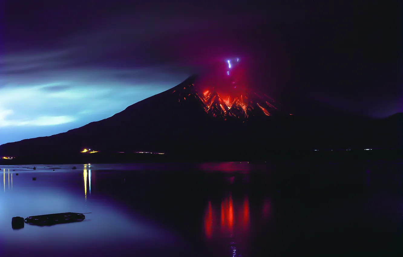 Фото обои огонь, стихия, вулкан, лава, Сакурадзима