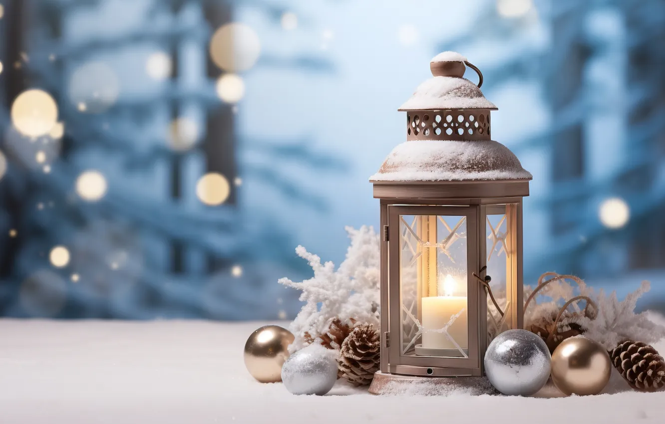 Фото обои зима, снег, ночь, Рождество, фонарь, Новый год, Christmas, night