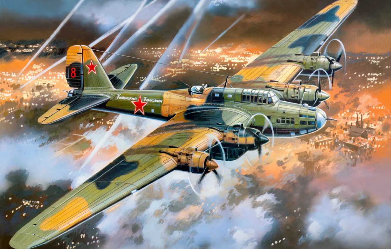 Фото обои самолет, скорость, арт, гигант, СССР, бомбардировщик, действия, ВВС