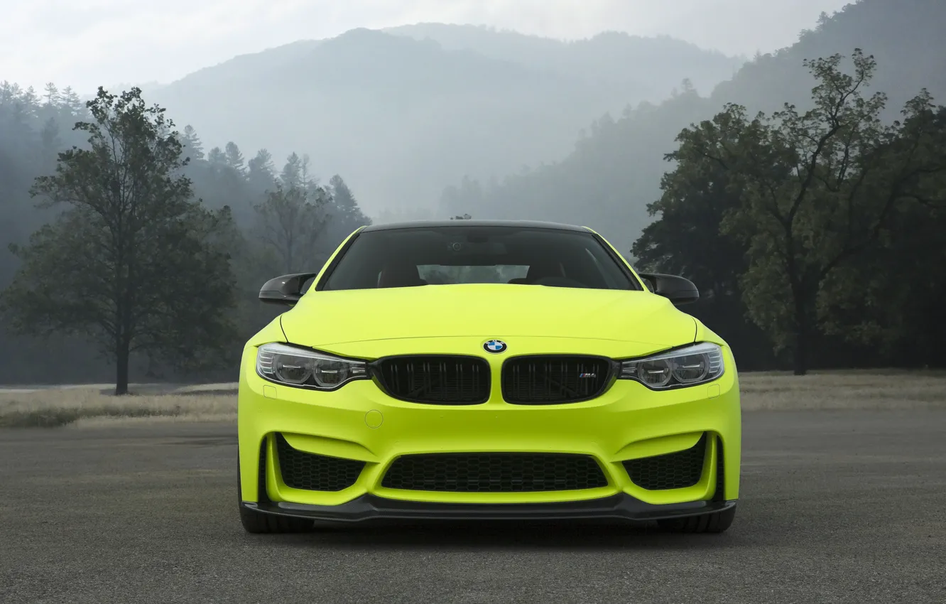 Фото обои BMW, Front, Yellow, Mountains, F82, Sight