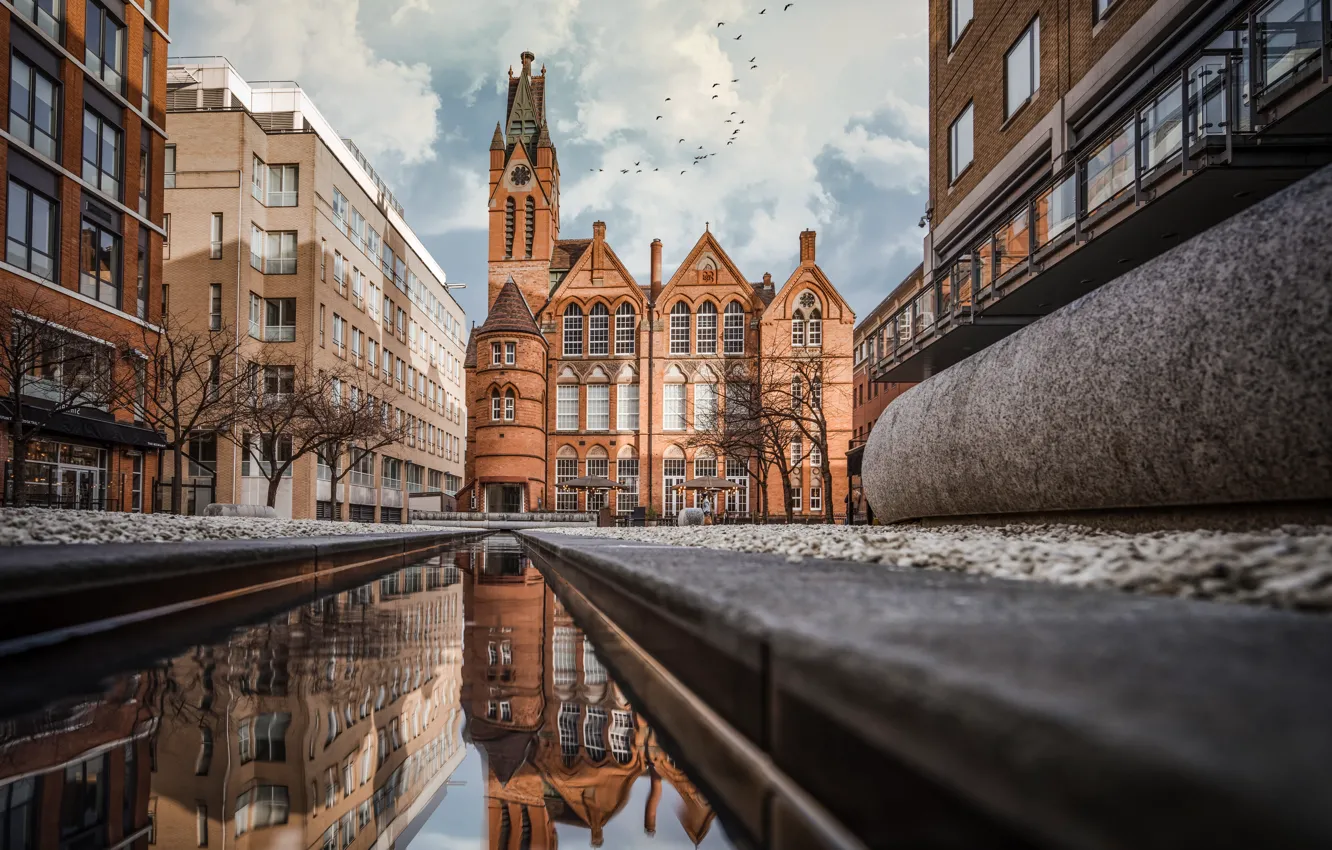 Фото обои Дома, Отражение, Birmingham, Бирмингем, Ikon Gallery, Озеллс-сквер, Oozells Square, Галерея Икон