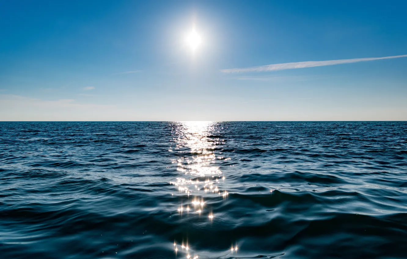 Фото обои вода, солнце, блики, отражение, океан
