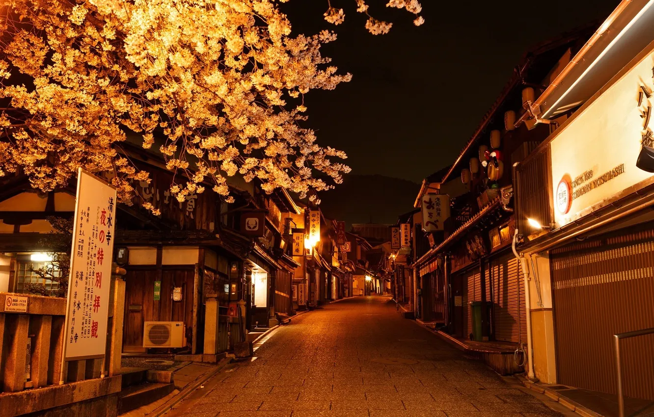 Фото обои Япония, Азия, Japan, Asia, Night Street, Город Киото, Ночная улица, Kyoto City