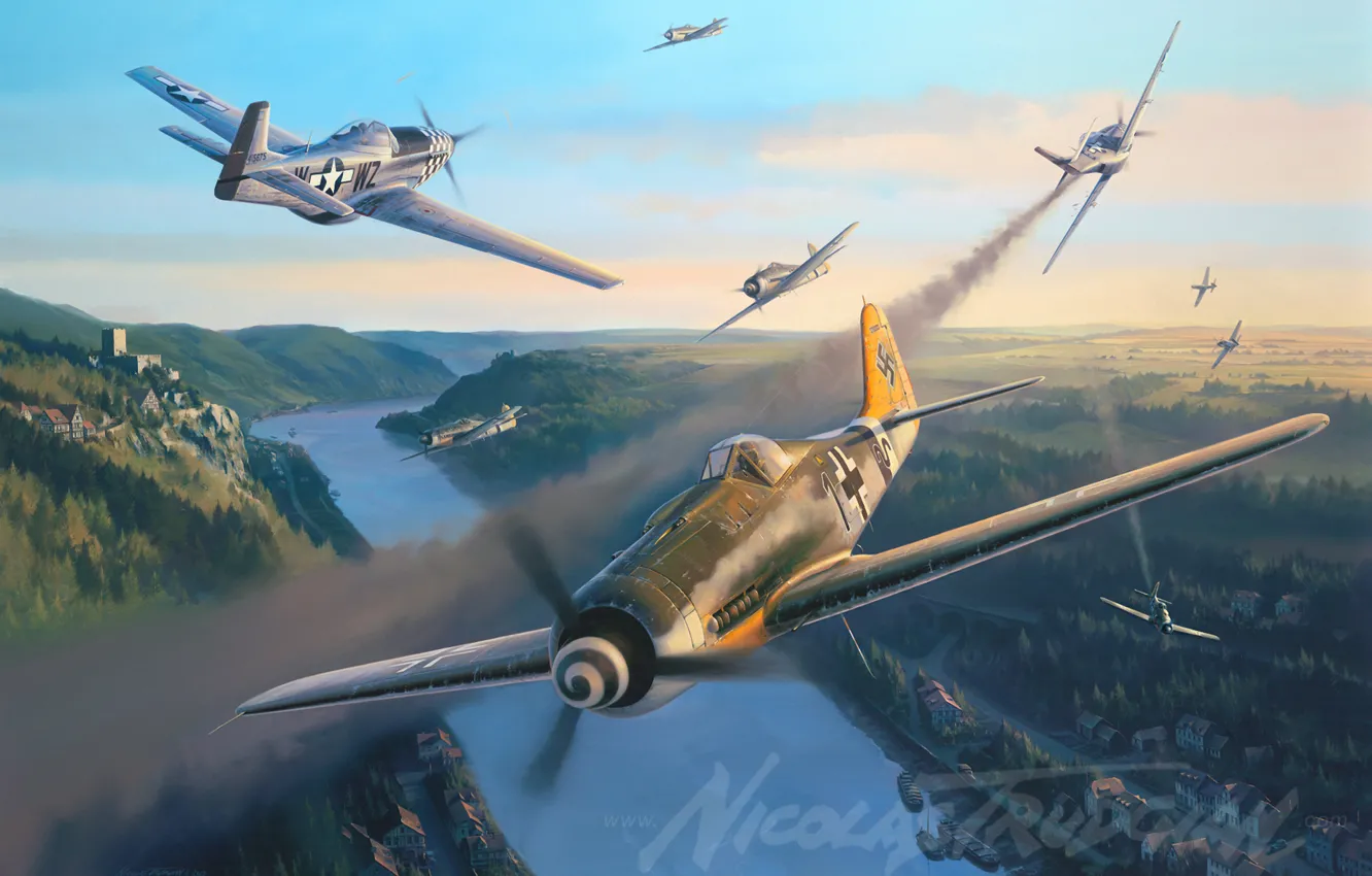 Фото обои war, art, painting, aviation, Nicolas Trudgian, ww2, fw 190, german fighter