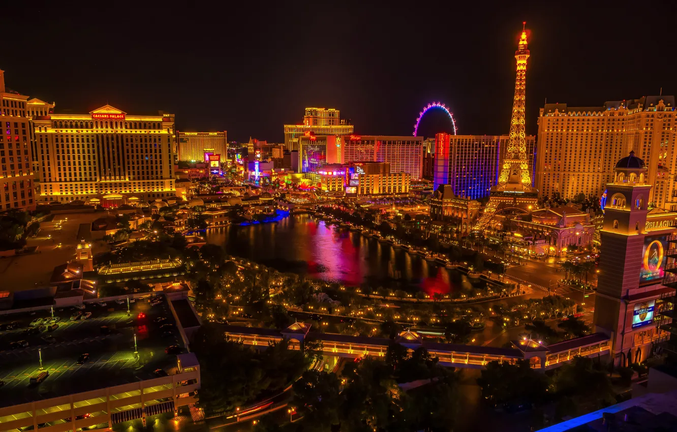 Фото обои ночь, огни, Лас-Вегас, USA, США, мегаполис, Las Vegas