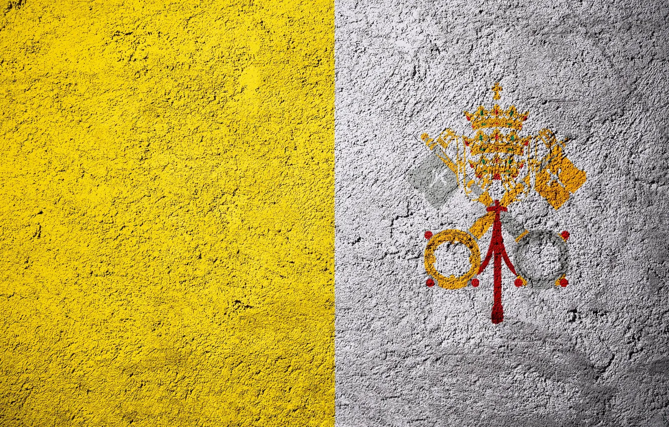 Фото обои Europe, Vatican City, Stone Background, Flags On Stone, Vatican City Flag, Concrete Texture, Flag Of …