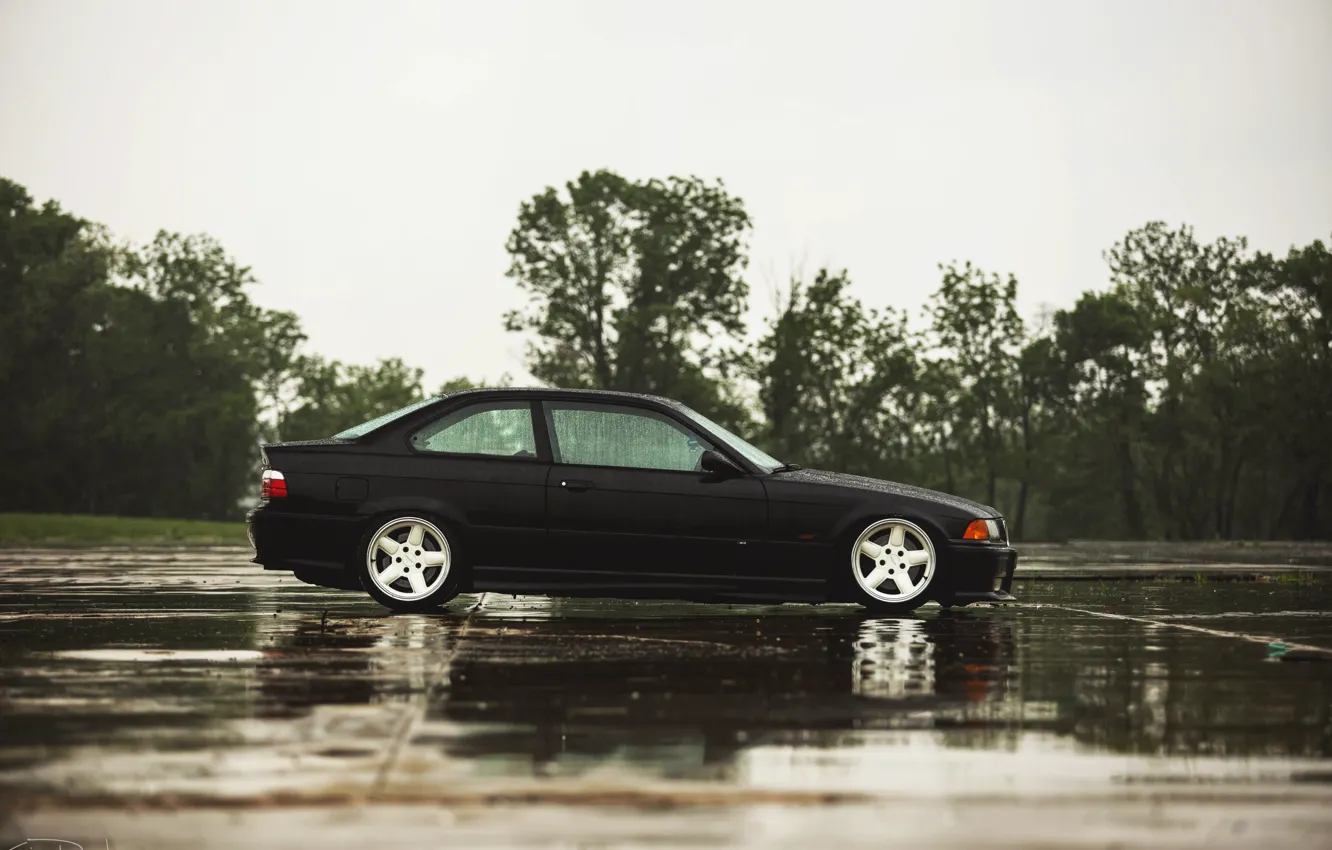 Фото обои дождь, бмв, купе, BMW, черная, black, E36