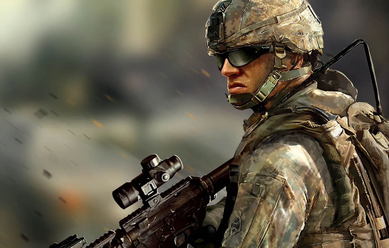 Фото обои gun, game, soldier, desert, military, war, texture, man