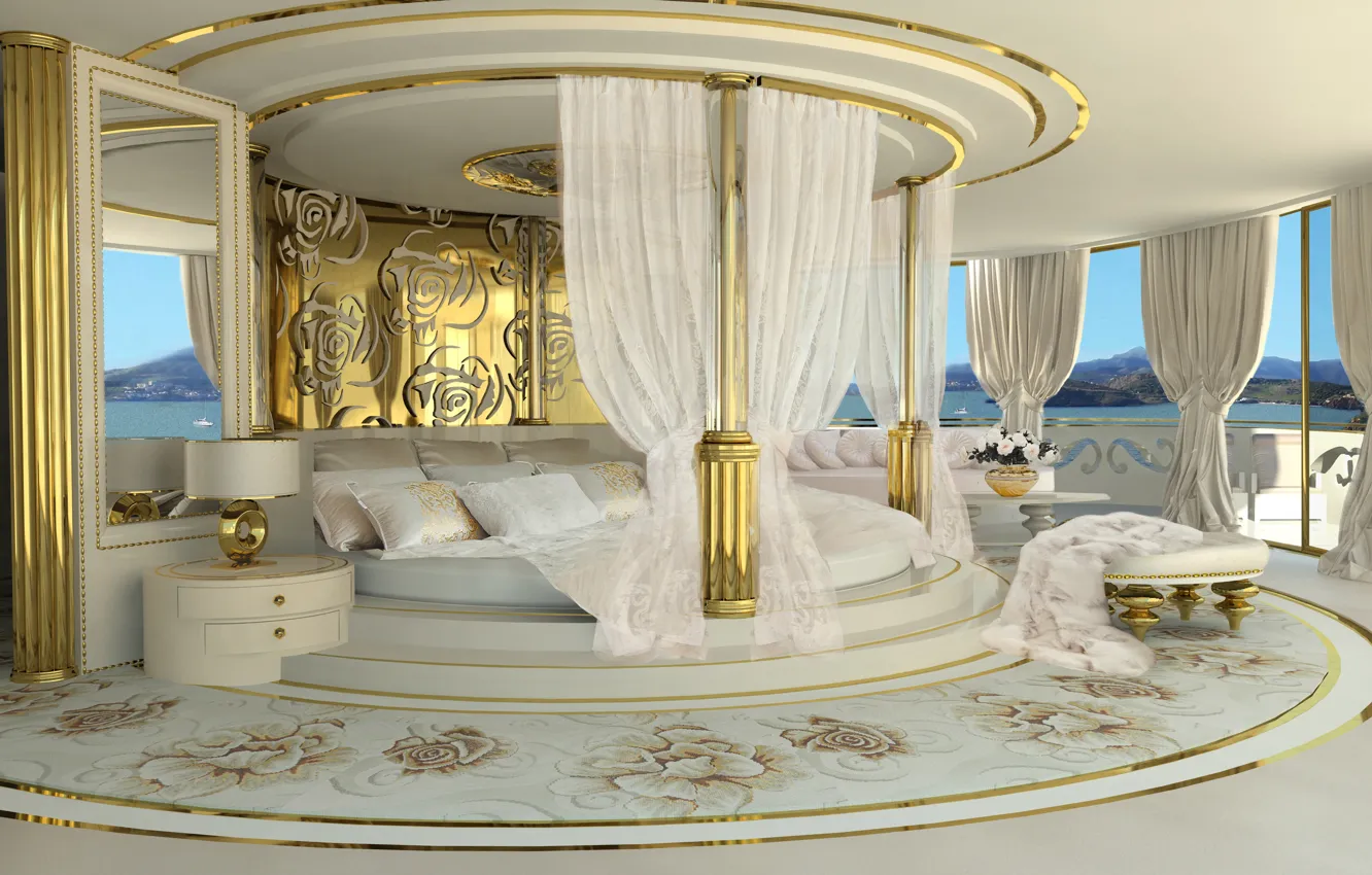 Фото обои дизайн, комната, кровать, интерьер, роскошь, спальня