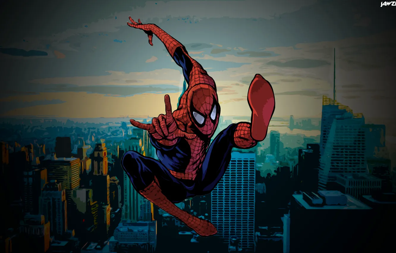 Фото обои city, marvel, comics, amazing, animated, spiderman, jawzf, peter parker