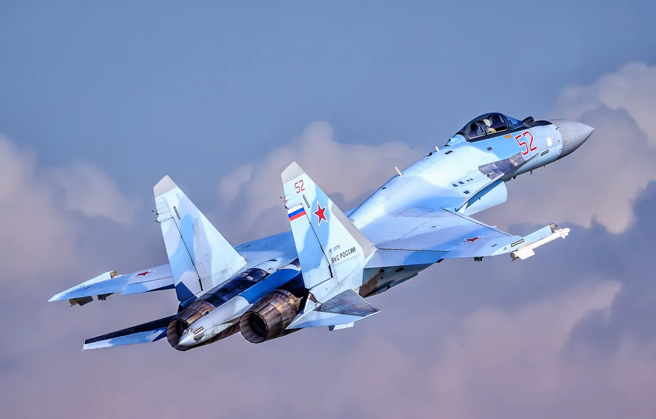 Фото обои небо, полёт, Су-35, Su-35, ВКС России, сверхманёвренный истребитель, поколение 4++