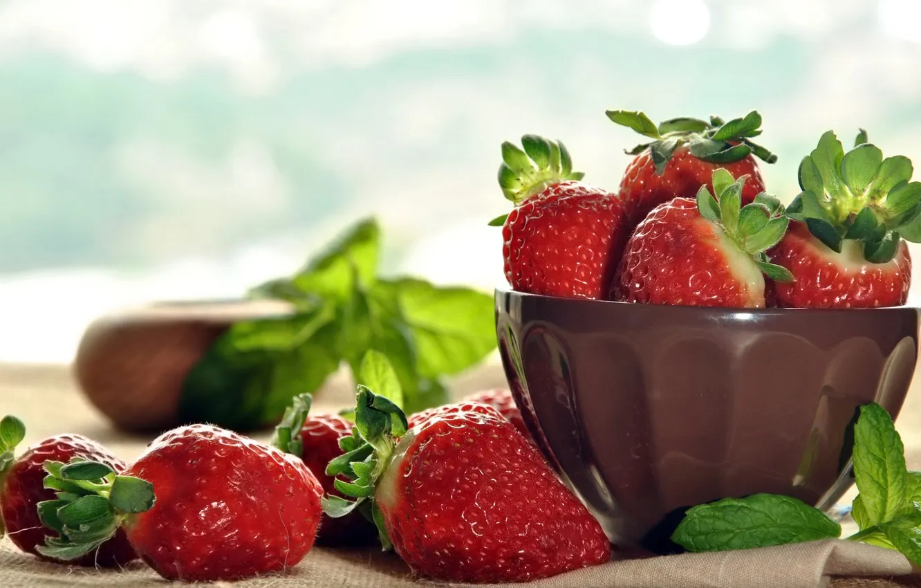 Фото обои ягоды, клубника, миска, berries, strawberries, bowl